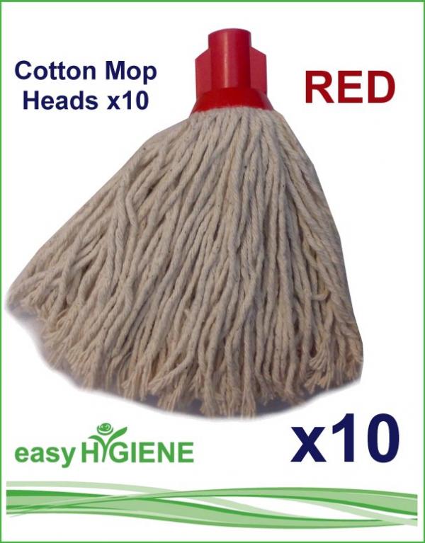 10 Heavy Duty Mop Heads Cotton Socket Type Bulk Pack RED Colour Coded