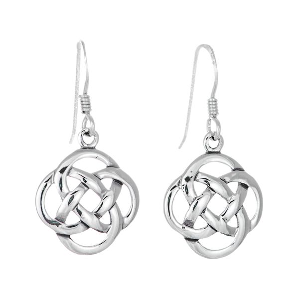 Sterling Silver Round Open Celtic Knot Dangle Drop Earrings