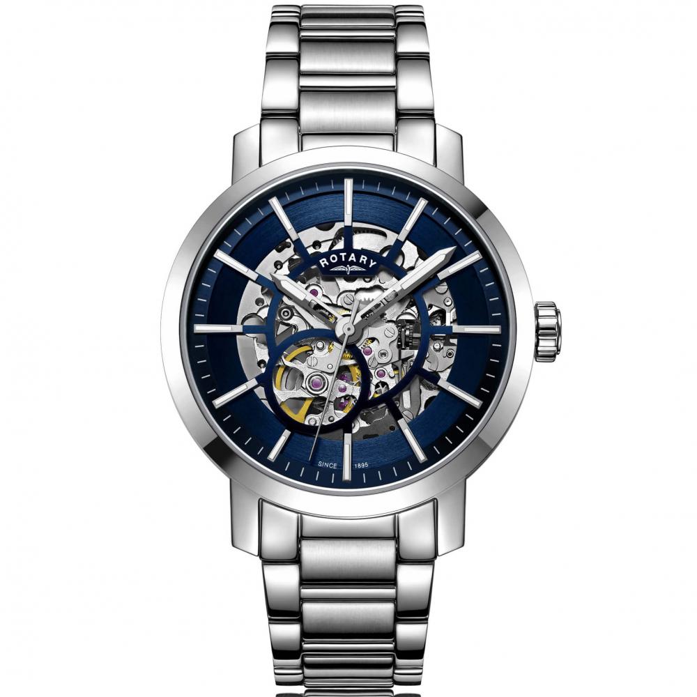 ROTARY BLUE DIAL Greenwich Gents Automatic Skeleton Watch GB05350/05 £ ...