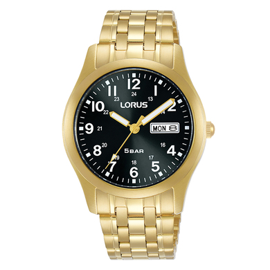 Lorus Gents Black Dial Gold Plated Bracelet Watch  RXN76DX9  RRP £69.99