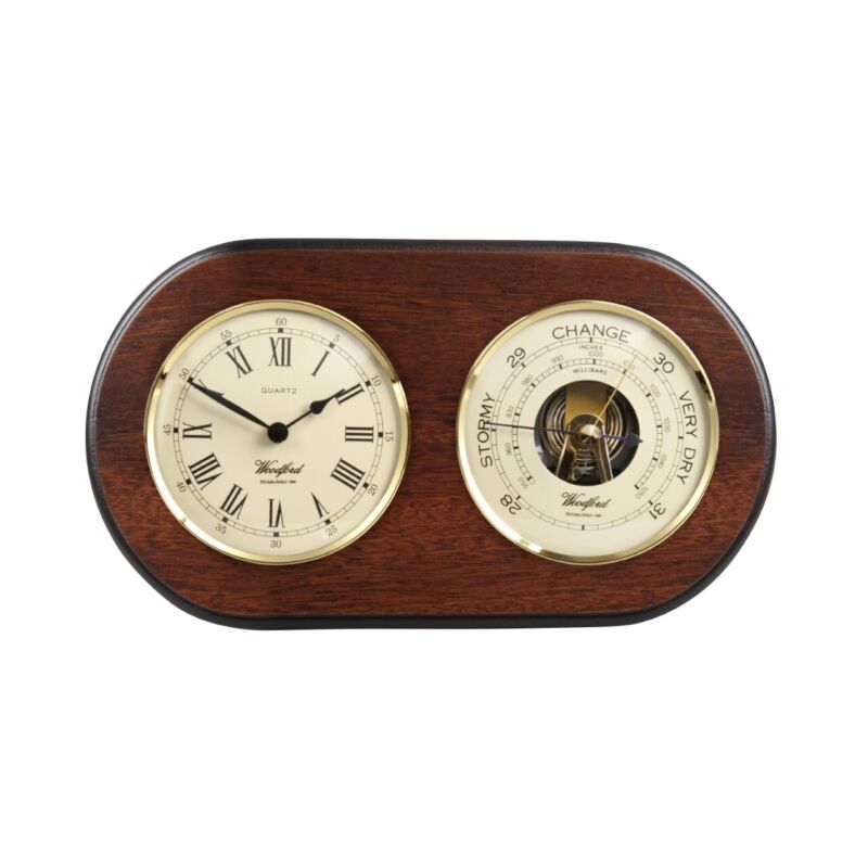 Woodford Solid Oak Barometer & Clock
