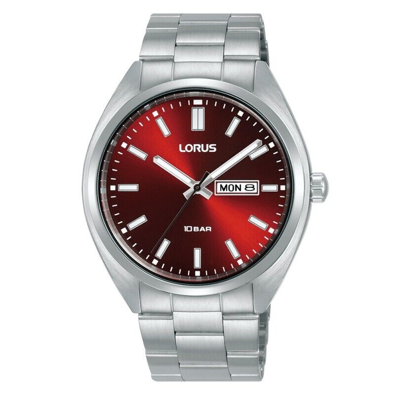 Lorus Gents Sports Bracelet Watch With Red Dial  RH369AX9  RRP £64.99