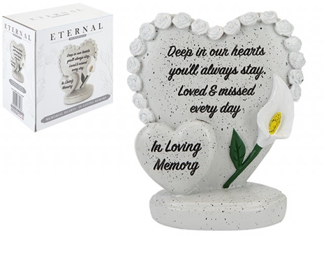 Double Heart Memorial Graveside Garden Tribute Remembrance Choice of 4 Sentim