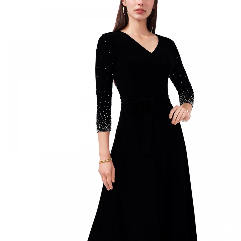 MSK Women's Midi Fit & Flare Dress Belted Solid 3/4 Sleeve
