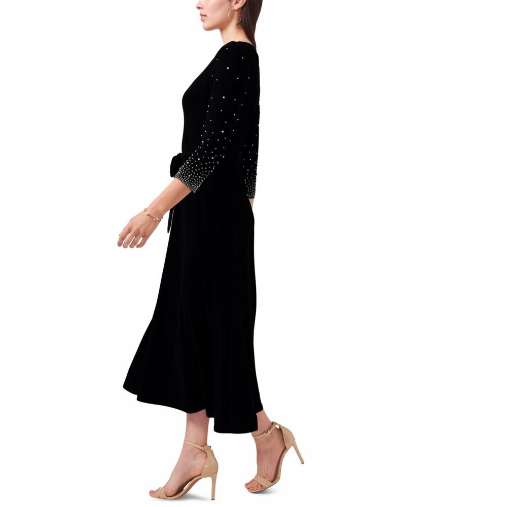 MSK Women's Midi Fit & Flare Dress Belted Solid 3/4 Sleeve Jersey V-Neck A2347 - Picture 17 of 18