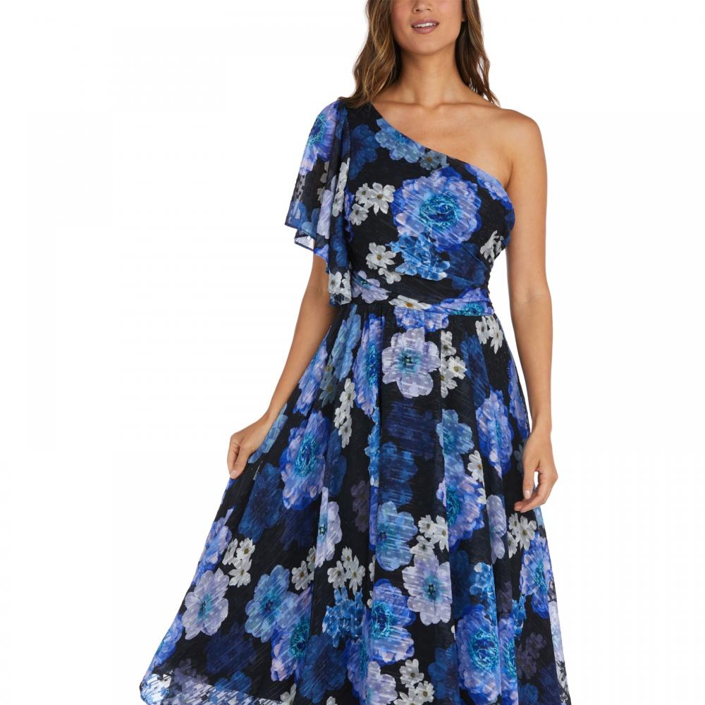 【関税&送料込】Mm Studio Midnight Blue Viscose Blend Dress Women's Blue Silk-Blend Shirred Full-Length Dress + Strap