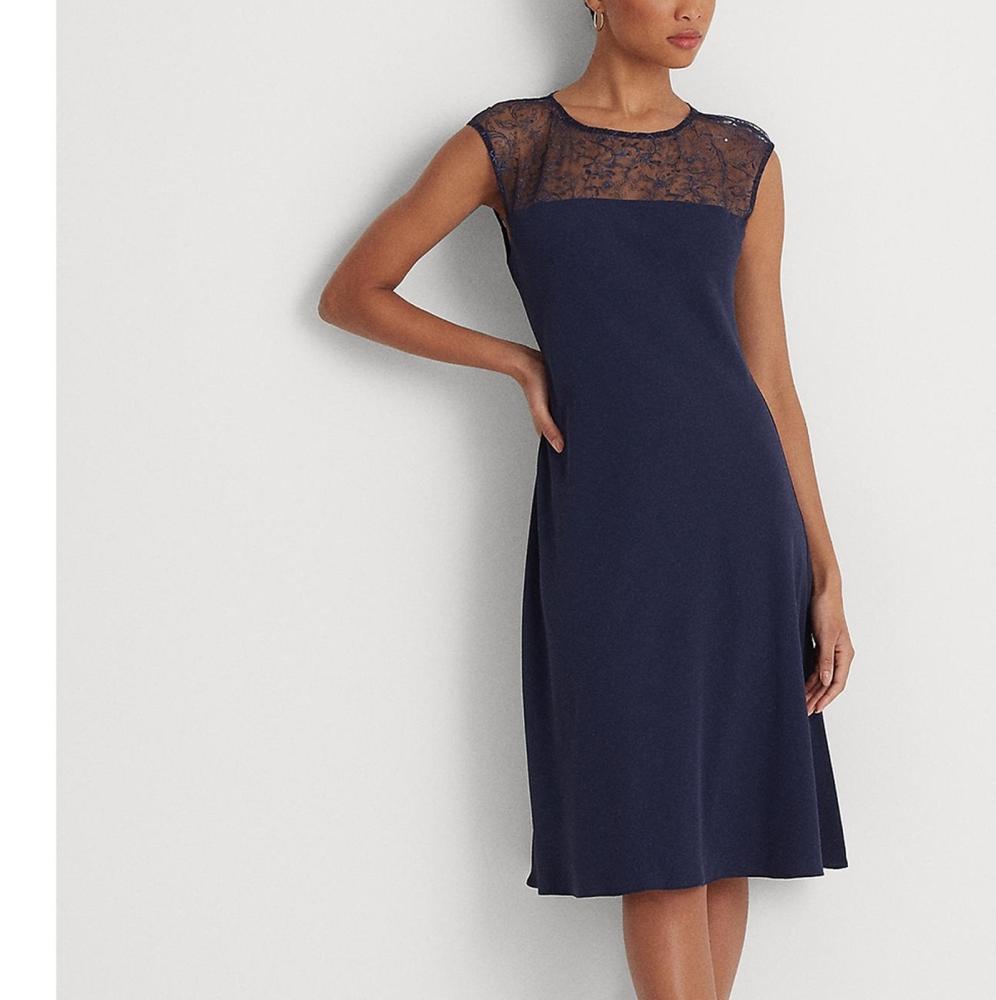 Lauren Ralph Lauren Women Sheath Knee Length Dress Sleeveless Beaded Solid A6207 - Picture 11 of 18