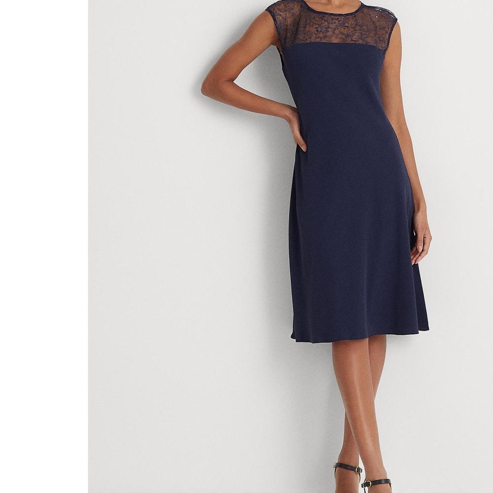 Lauren Ralph Lauren Women Sheath Knee Length Dress Sleeveless Beaded Solid A6207 - Picture 12 of 18