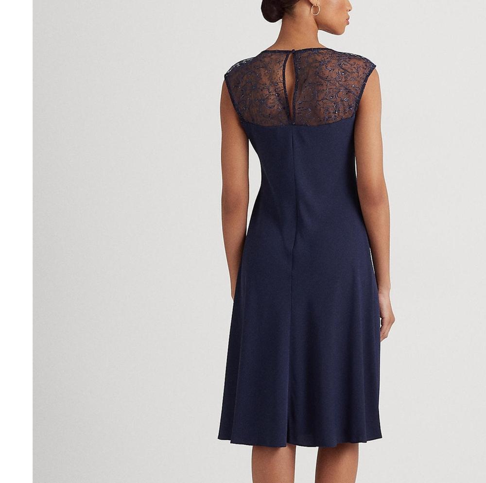 Lauren Ralph Lauren Women Sheath Knee Length Dress Sleeveless Beaded Solid A6207 - Picture 15 of 18