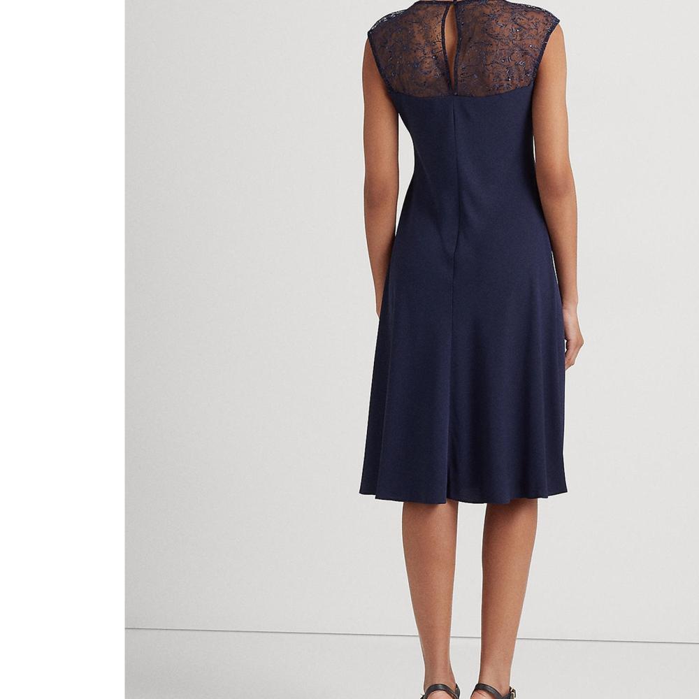 Lauren Ralph Lauren Women Sheath Knee Length Dress Sleeveless Beaded Solid A6207 - Picture 16 of 18
