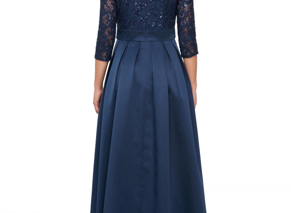 Alex Evenings Women's Long Ball Gown Dress Belted Solid 3/4 Sleeve Lace A2398 - Picture 15 of 23