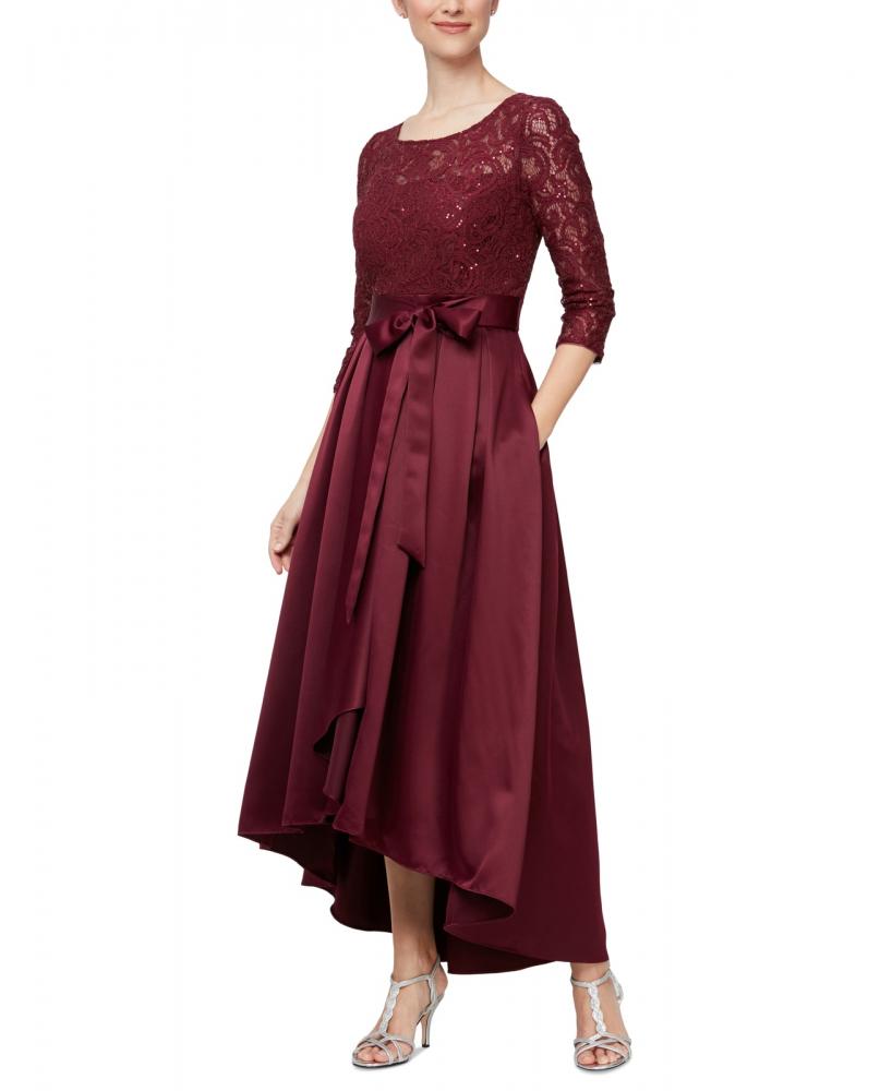 Alex Evenings Women's Long Ball Gown Dress Belted Solid 3/4 Sleeve Lace A2398 - Picture 17 of 23