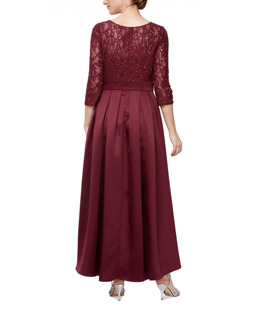 Alex Evenings Women's Long Ball Gown Dress Belted Solid 3/4 Sleeve Lace A2398 - Picture 21 of 23