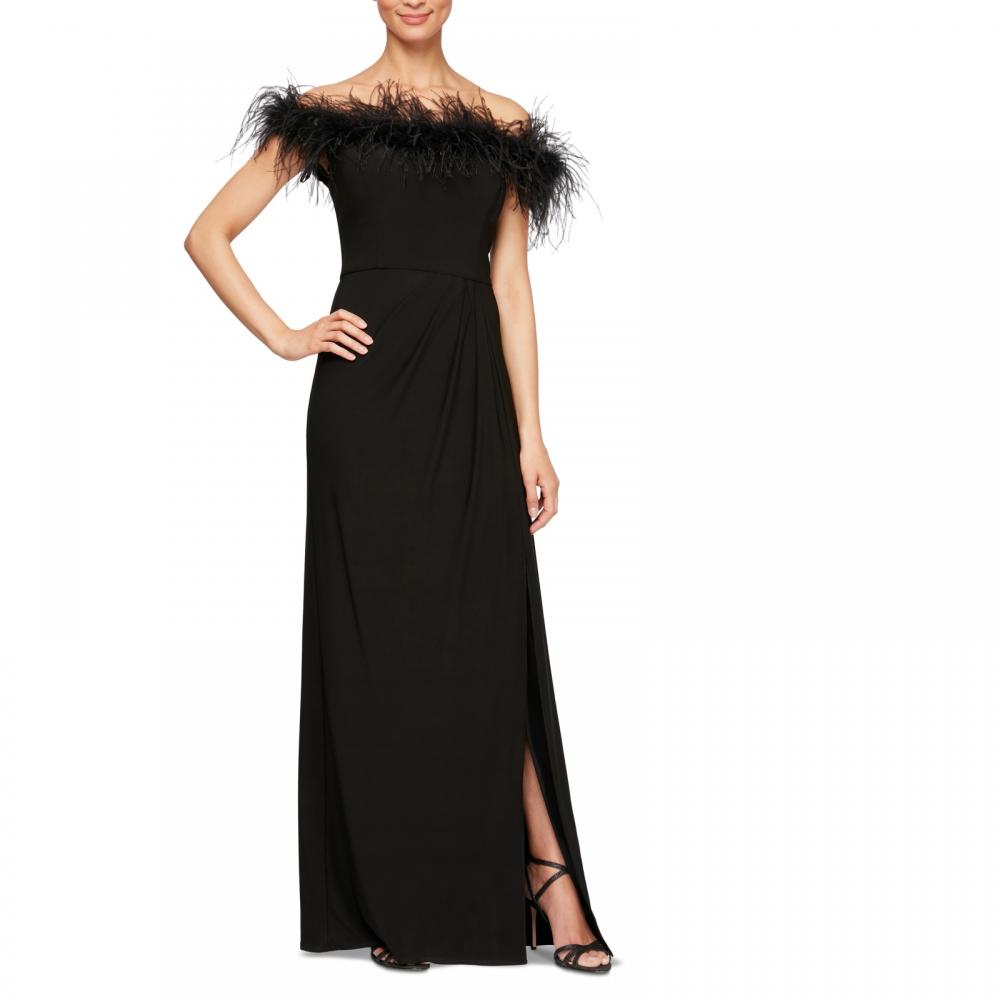 Alex Evenings Women Maxi Long Dress Short Sleeve Feather Solid A3548 - Picture 9 of 16