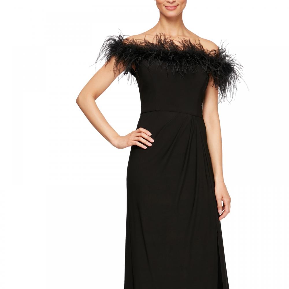 Alex Evenings Women Maxi Long Dress Short Sleeve Feather Solid A3548 - Picture 10 of 16
