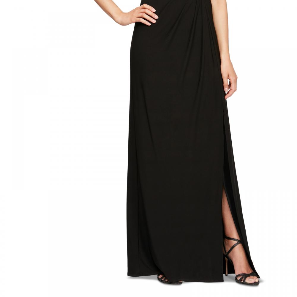 Alex Evenings Women Maxi Long Dress Short Sleeve Feather Solid A3548 - Picture 12 of 16