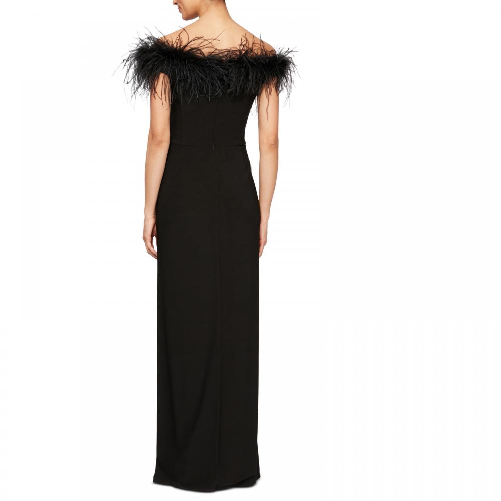 Alex Evenings Women Maxi Long Dress Short Sleeve Feather Solid A3548 - Picture 13 of 16
