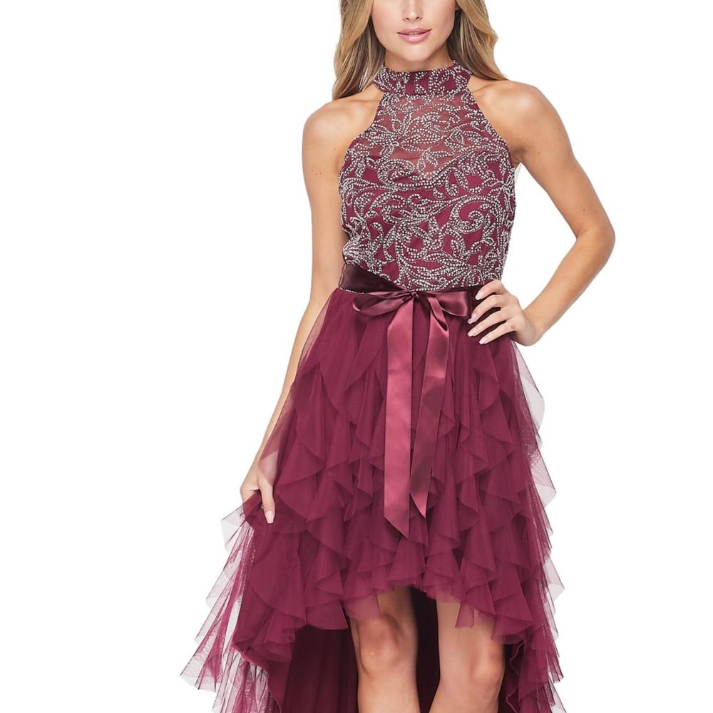 City Juniors Hi-Low Dress Layered Chiffon Mock Neck A6223 - Picture 12 of 20