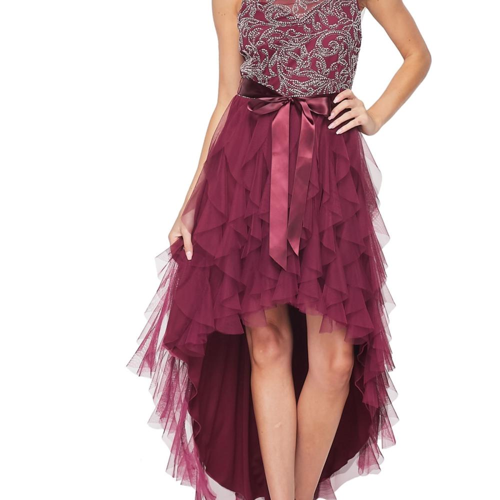 City Juniors Hi-Low Dress Layered Chiffon Mock Neck A6223 - Picture 13 of 20