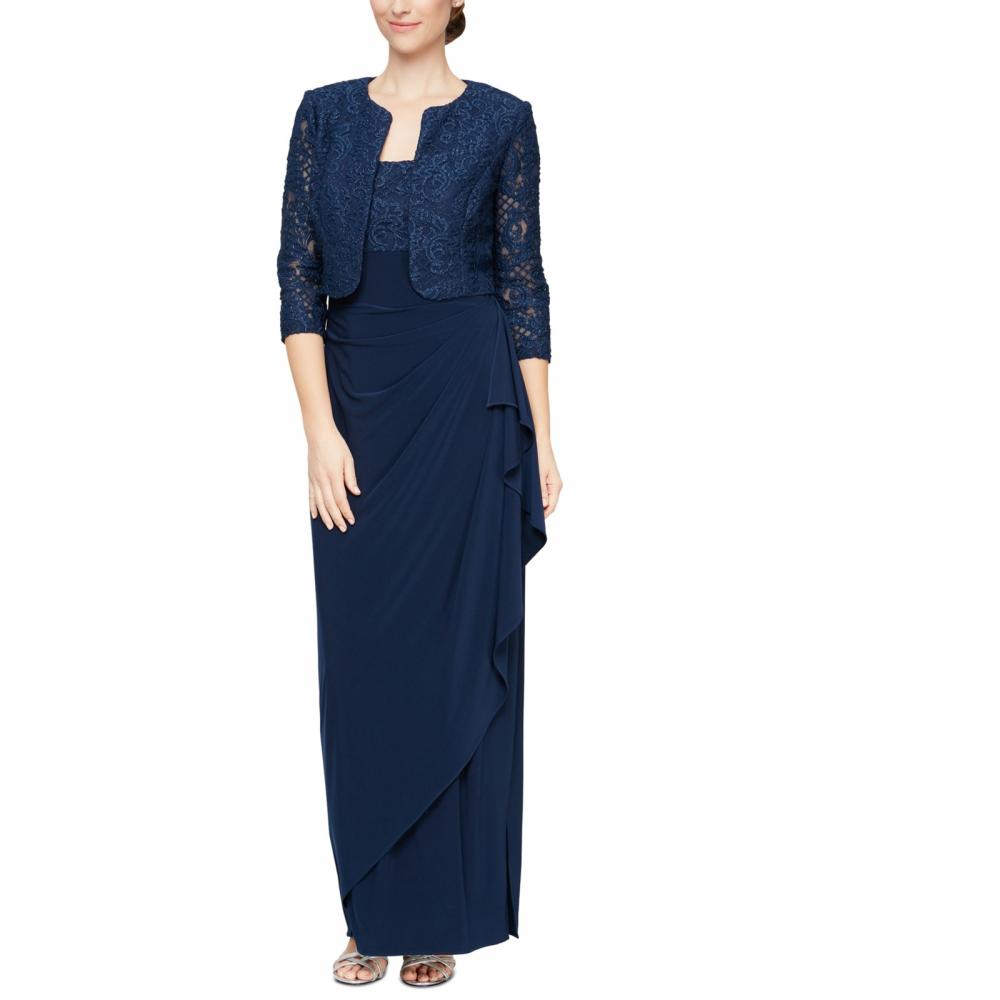 Alex Evenings Women Maxi Long Dress Half Sleeve Ruffle Solid Round Neck A3536 - Picture 11 of 20
