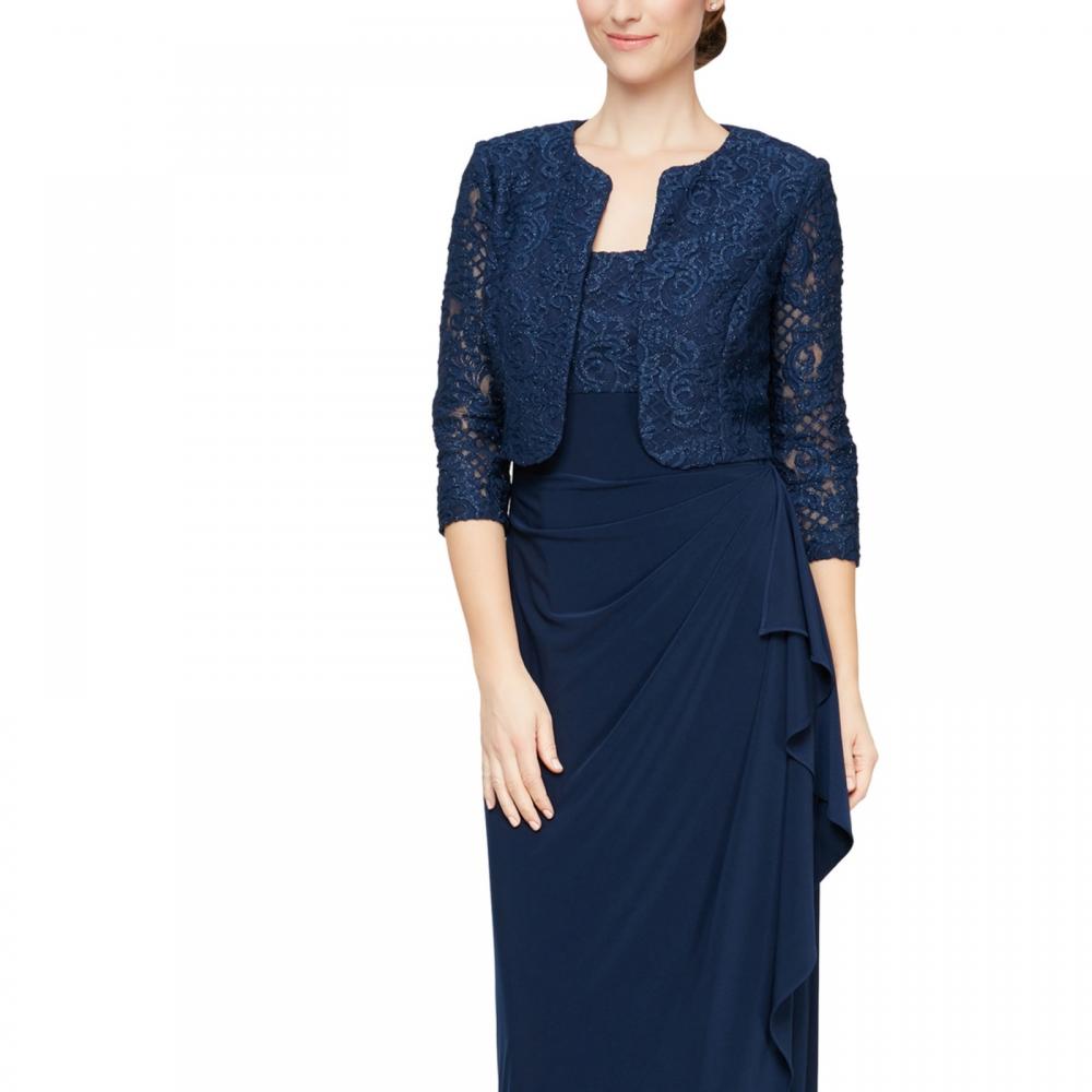 Alex Evenings Women Maxi Long Dress Half Sleeve Ruffle Solid Round Neck A3536 - Picture 12 of 20