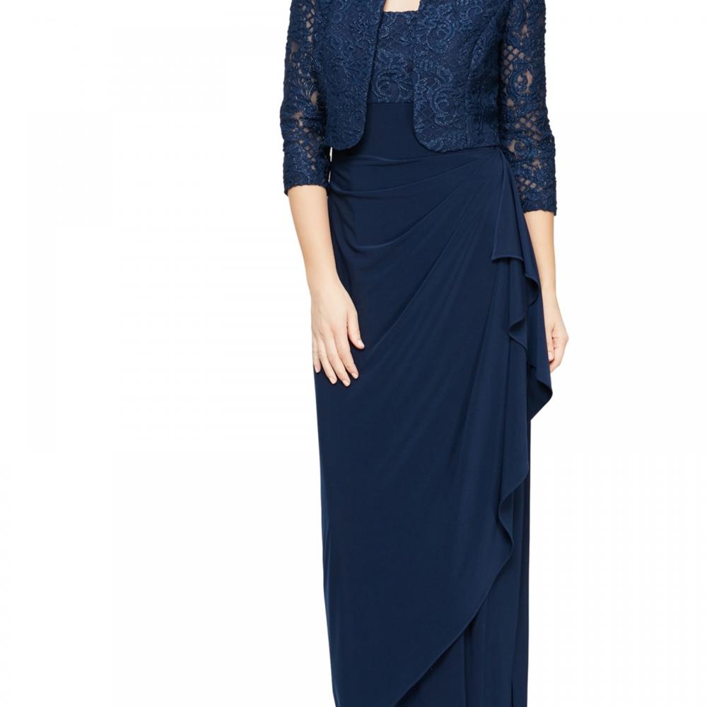 Alex Evenings Women Maxi Long Dress Half Sleeve Ruffle Solid Round Neck A3536 - Picture 13 of 20