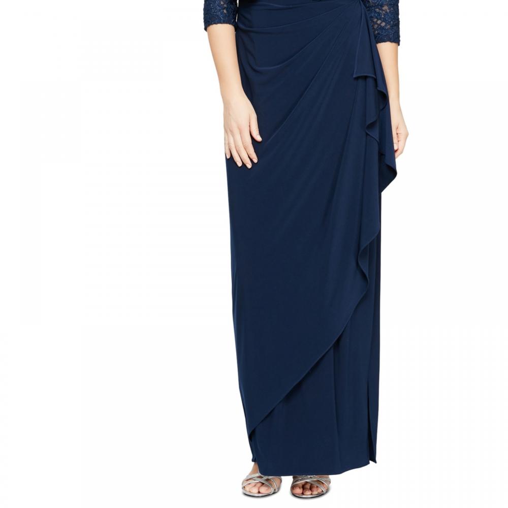 Alex Evenings Women Maxi Long Dress Half Sleeve Ruffle Solid Round Neck A3536 - Picture 14 of 20