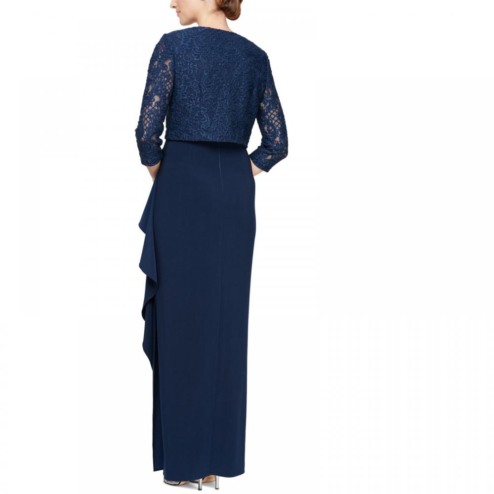 Alex Evenings Women Maxi Long Dress Half Sleeve Ruffle Solid Round Neck A3536 - Picture 15 of 20