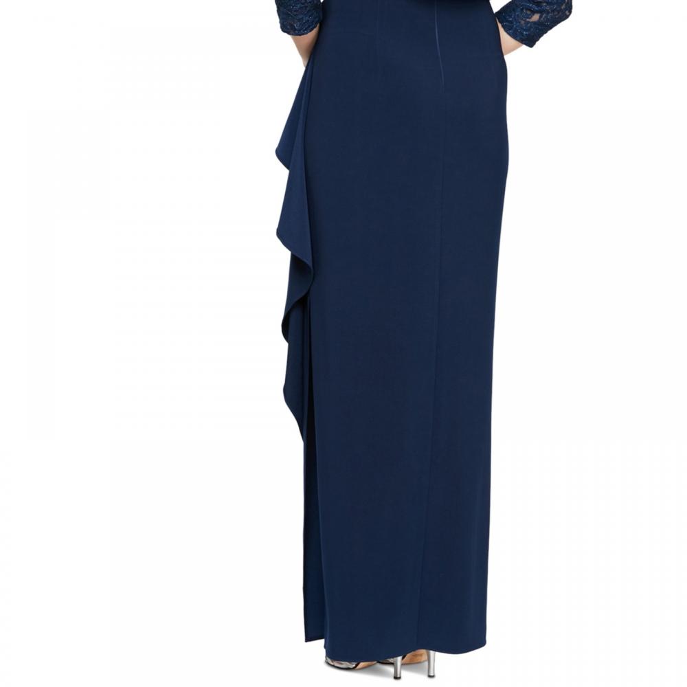 Alex Evenings Women Maxi Long Dress Half Sleeve Ruffle Solid Round Neck A3536 - Picture 18 of 20