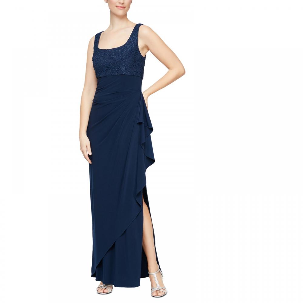 Alex Evenings Women Maxi Long Dress Half Sleeve Ruffle Solid Round Neck A3536 - Picture 19 of 20
