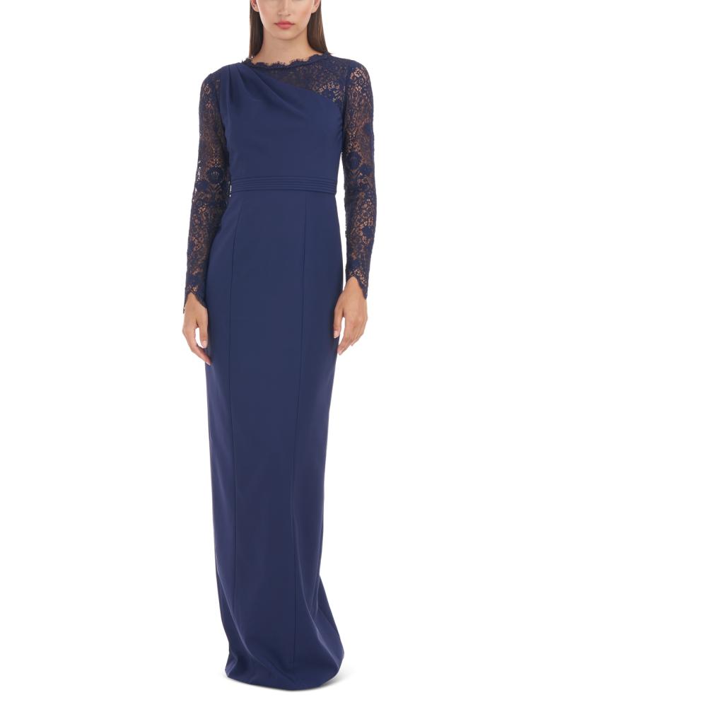 JS Collections Women's Long Maxi Dress Stretch Solid Long Sleeve Lace A2311 - Picture 11 of 20