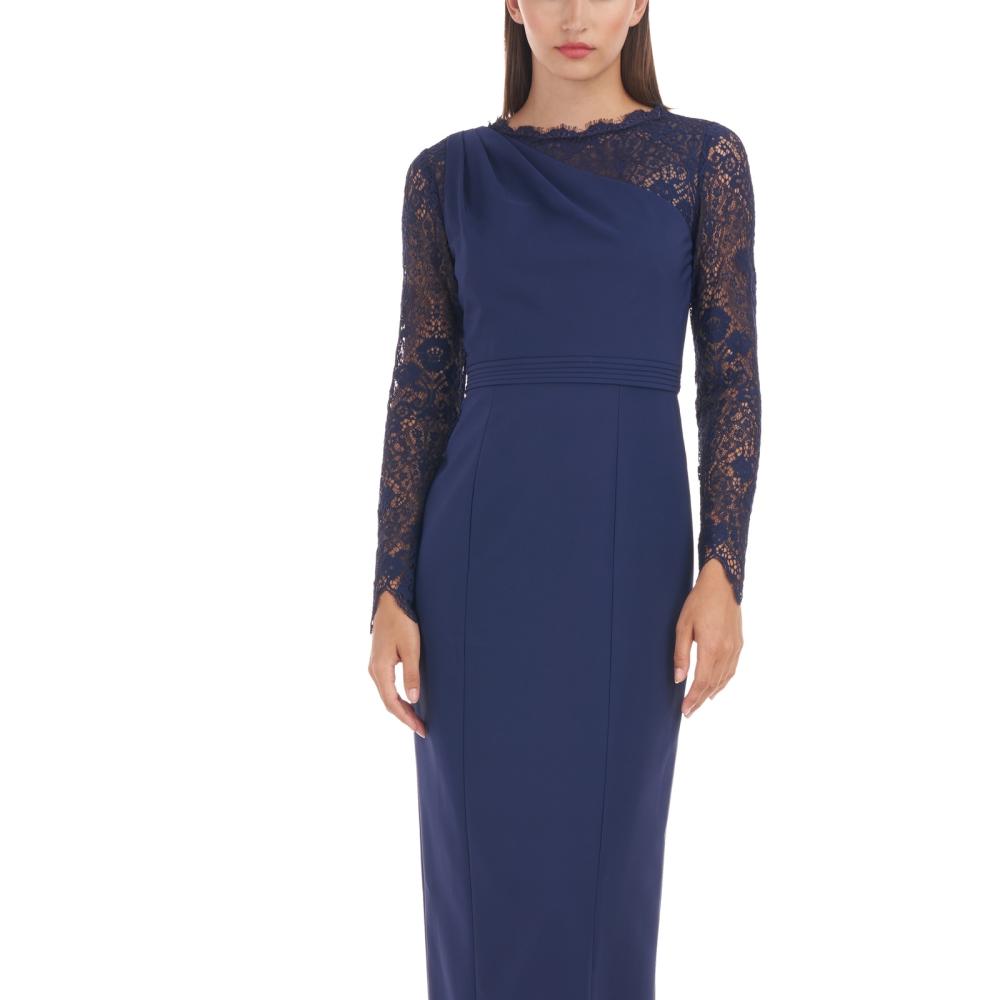 JS Collections Women's Long Maxi Dress Stretch Solid Long Sleeve Lace A2311 - Picture 12 of 20