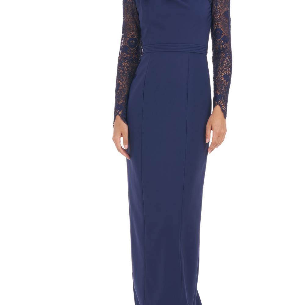 JS Collections Women's Long Maxi Dress Stretch Solid Long Sleeve Lace A2311 - Picture 13 of 20