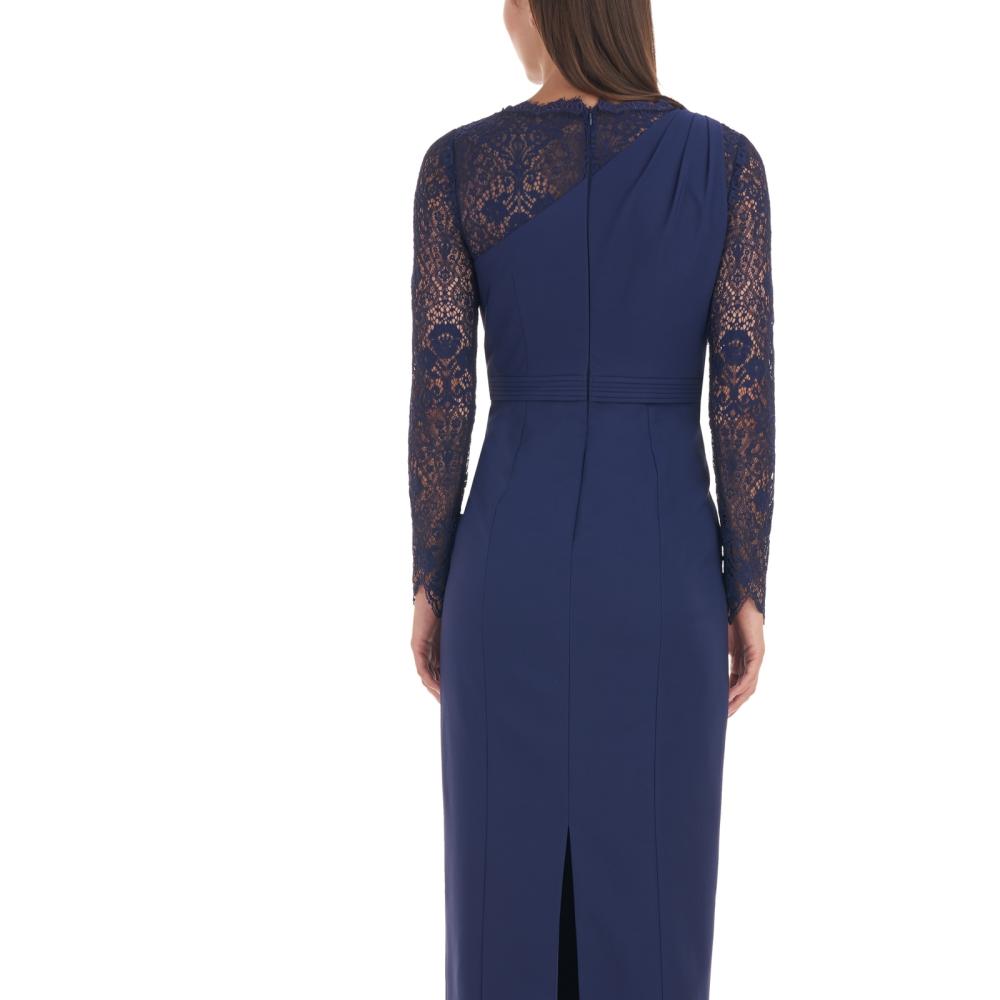 JS Collections Women's Long Maxi Dress Stretch Solid Long Sleeve Lace A2311 - Picture 16 of 20