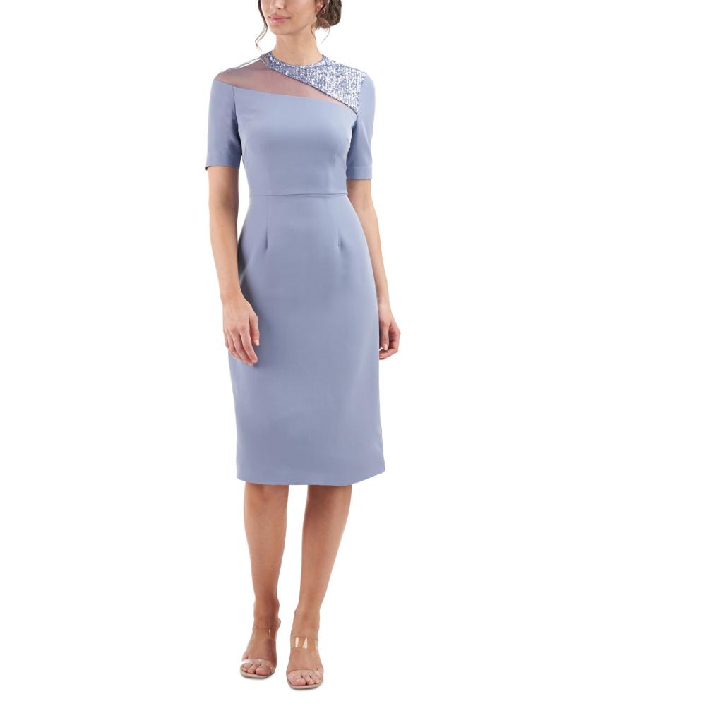 JS Collections Women Sheath Knee Length Dress Short Sleeve Solid A2705 - Picture 11 of 20
