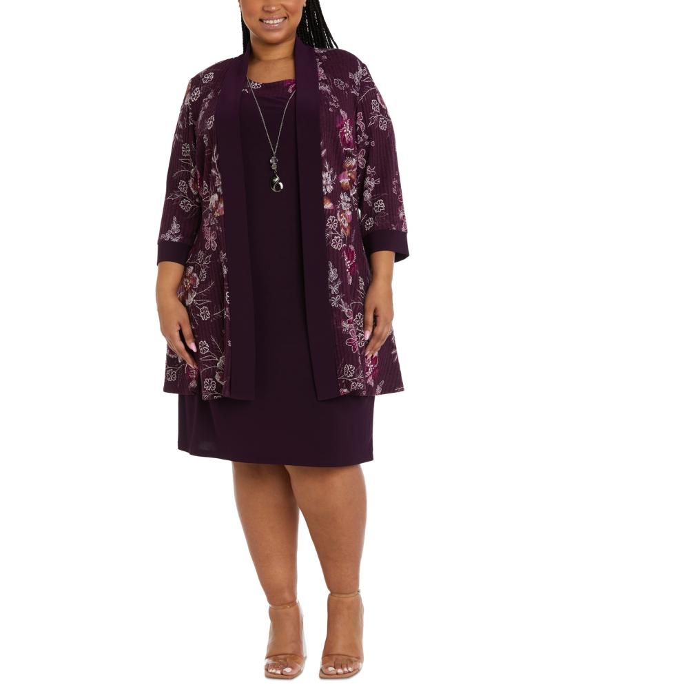 R & M Richards Women Sheath Knee Length 2 Pcs 3/4 Sleeve Solid Round Neck A6582 - Picture 10 of 18