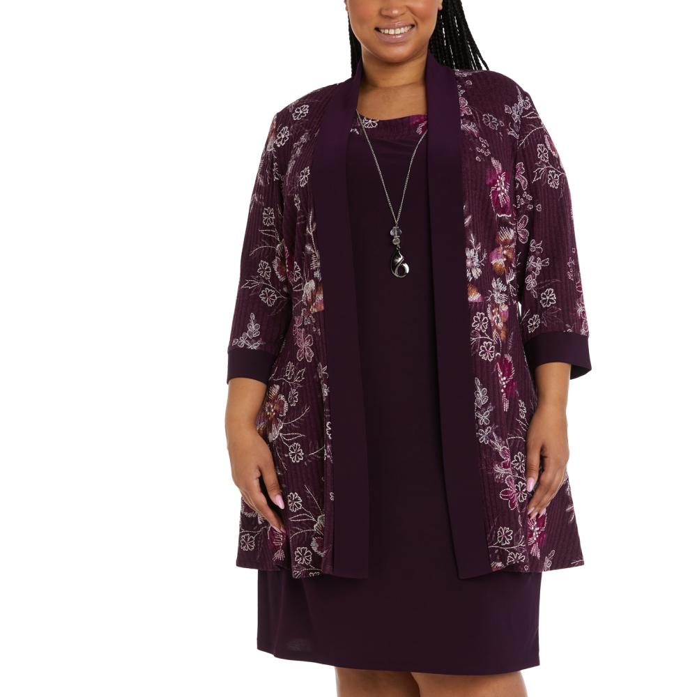 R & M Richards Women Sheath Knee Length 2 Pcs 3/4 Sleeve Solid Round Neck A6582 - Picture 11 of 18