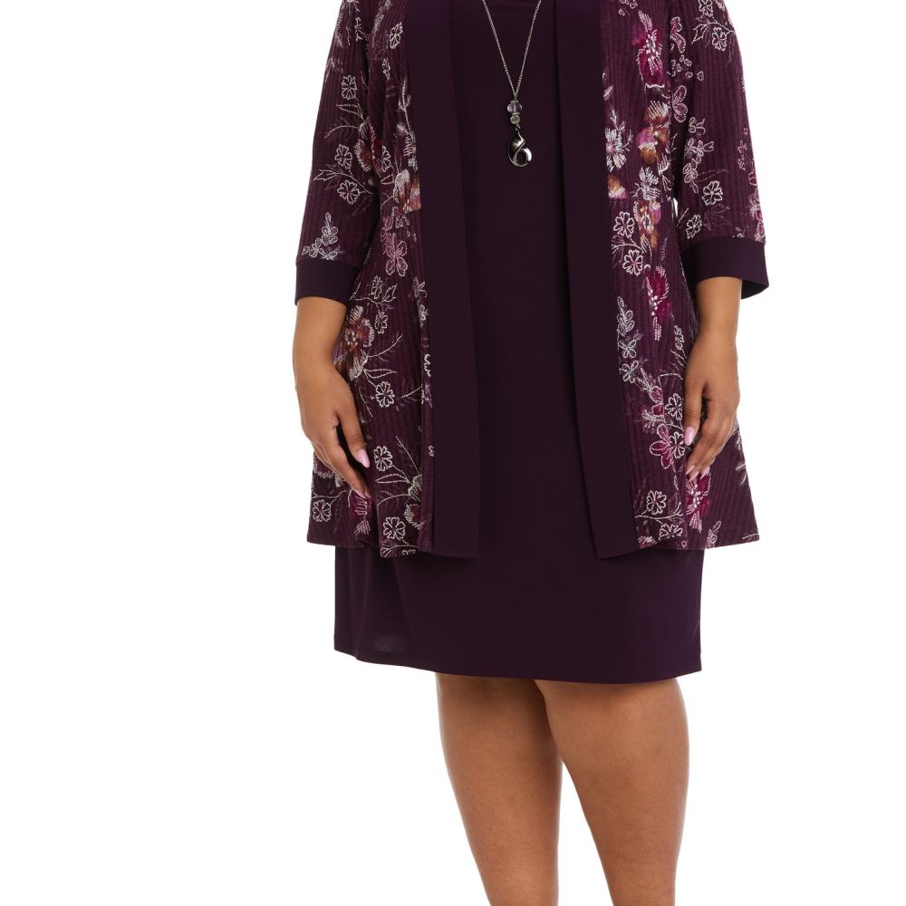 R & M Richards Women Sheath Knee Length 2 Pcs 3/4 Sleeve Solid Round Neck A6582 - Picture 12 of 18