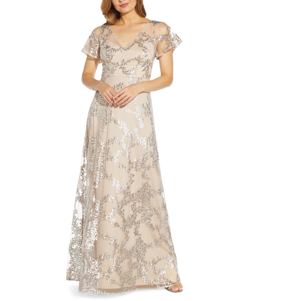 New $249 Adrianna Papell Women's Long Short Sleeve V-Neck Maxi Dress A4754 - Picture 9 of 16
