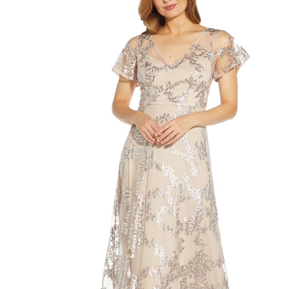 New $249 Adrianna Papell Women's Long Short Sleeve V-Neck Maxi Dress A4754 - Picture 10 of 16