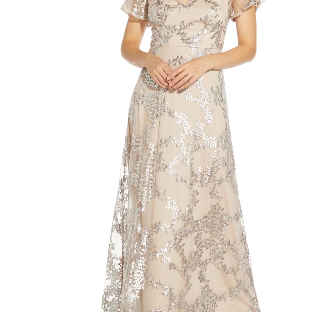 New $249 Adrianna Papell Women's Long Short Sleeve V-Neck Maxi Dress A4754 - Picture 11 of 16