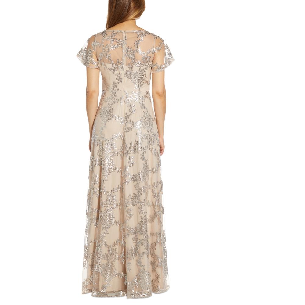 New $249 Adrianna Papell Women's Long Short Sleeve V-Neck Maxi Dress A4754 - Picture 13 of 16