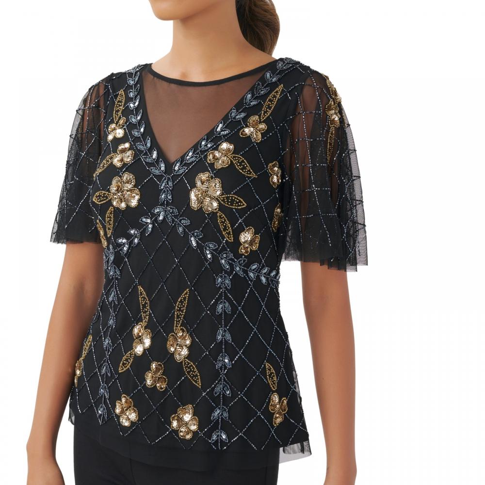 Blusa básica de mujer Adrianna Papell manga corta floral cuello redondo A6700 - Imagen 11 de 20