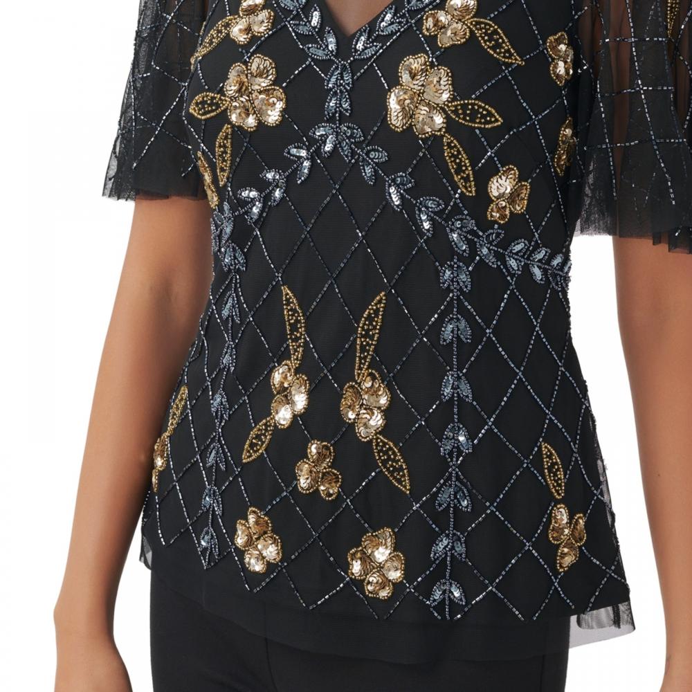 Blusa básica de mujer Adrianna Papell manga corta floral cuello redondo A6700 - Imagen 14 de 20