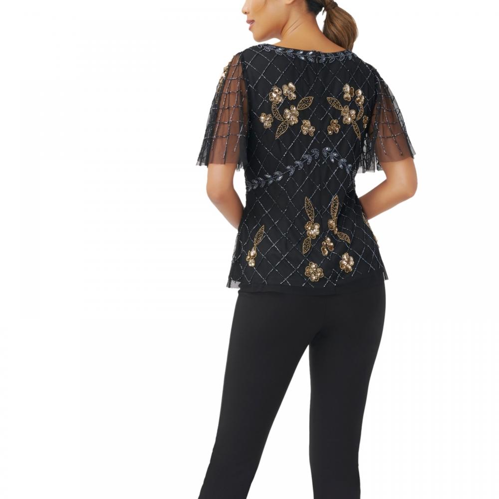 Blusa básica de mujer Adrianna Papell manga corta floral cuello redondo A6700 - Imagen 16 de 20