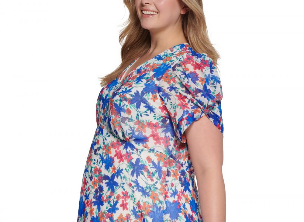 Calvin Klein Women's Knee Length Shift Dress  Floral Short Sleeve  V-Neck  A3007 - Picture 16 of 16