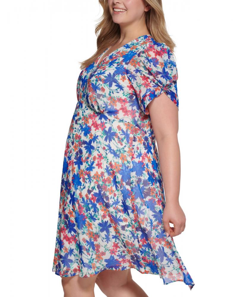 Calvin Klein Women's Knee Length Shift Dress  Floral Short Sleeve  V-Neck  A3007 - Picture 15 of 16