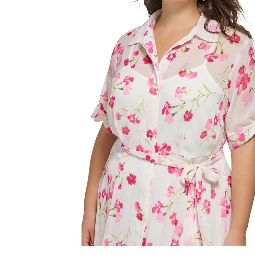 Calvin Klein Women Shirt Dress Midi Dress Short Sleeve Button Floral A6364 - Picture 18 of 18