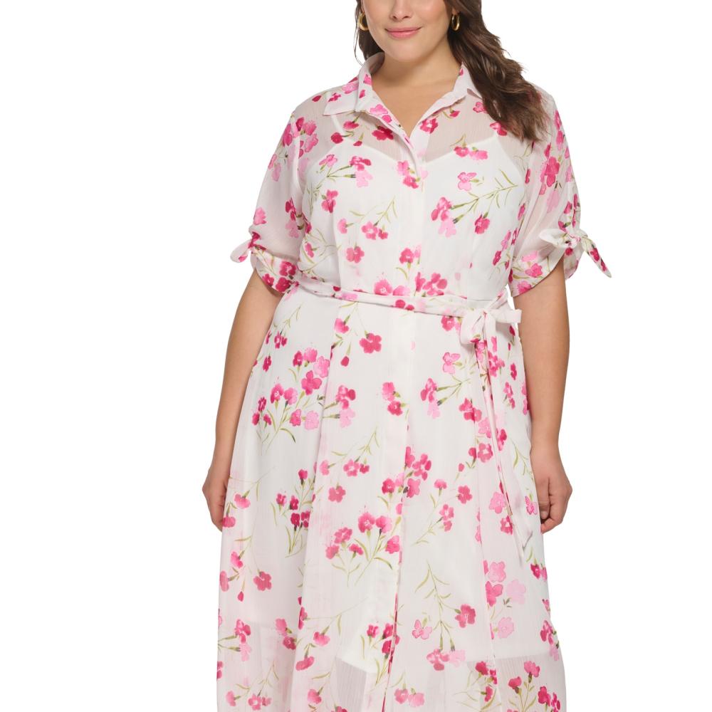 Calvin Klein Women Shirt Dress Midi Dress Short Sleeve Button Floral A6364 - Picture 11 of 18