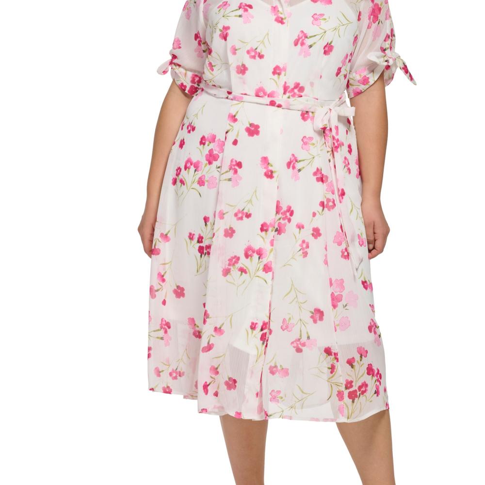 Calvin Klein Women Shirt Dress Midi Dress Short Sleeve Button Floral A6364 - Picture 12 of 18